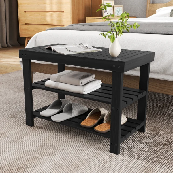 Bamboo Shoe Rack Bench Holds Up to 286 lb