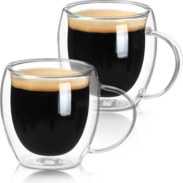 Double Transparent Glass Coffee Cup with Handle