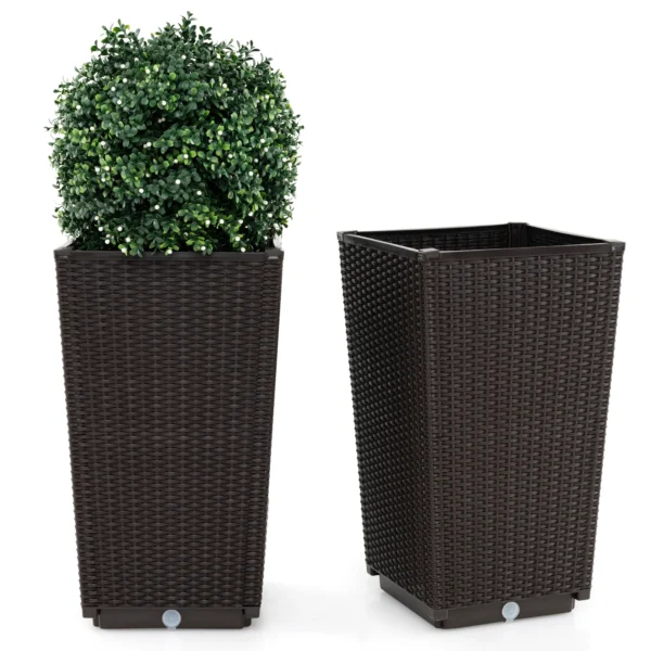 23" Tall Planters Set of 2 Rattan Wicker Plant Pot