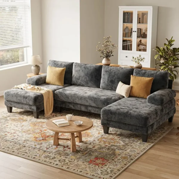 Grey 112 Inch U-Shaped Sectional Sofa