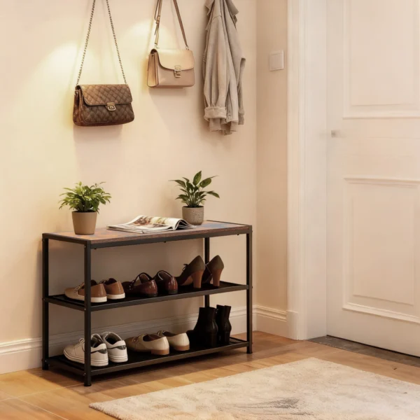 3-Tier Shoe Bench with Mesh Storage Shelves